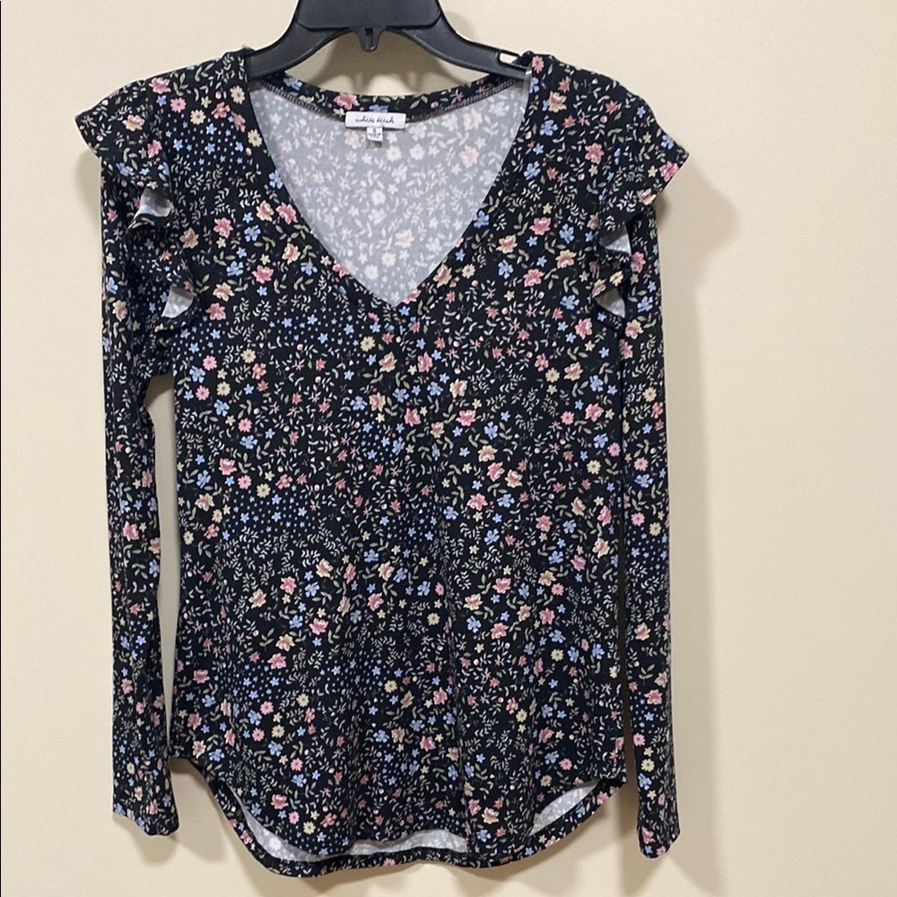White Birch Blue Flutter Sleeve Ruffled Blouse small